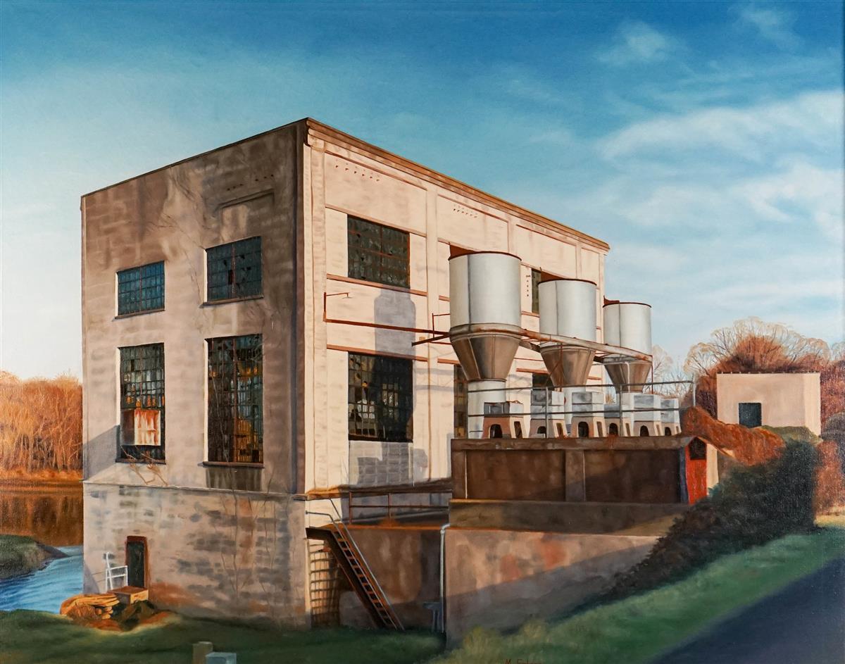 Painting of the Embrey Power Station building, now abandoned.